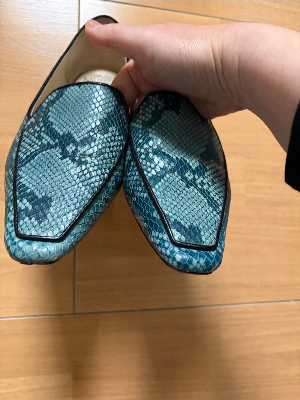 Vince Camuto Teal Snake-Print Loafers with Square Toe - Picture 3 of 8